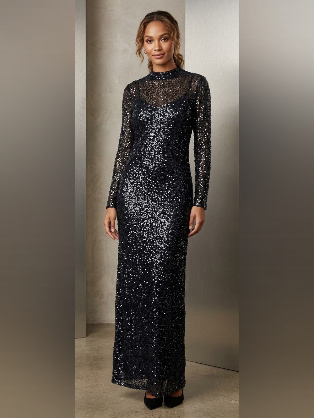 65. NWT JOIE Black Sequin Long-Sleeve Party Event Dress